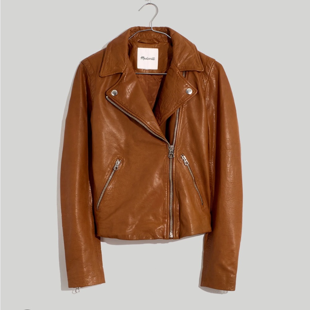 Madewell washed leather moto jacket in dried cedar